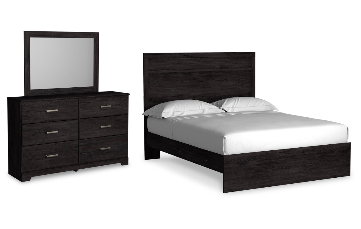Belachime Queen Panel Bed with Mirrored Dresser