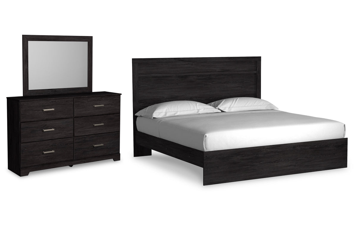 Belachime King Panel Bed with Mirrored Dresser