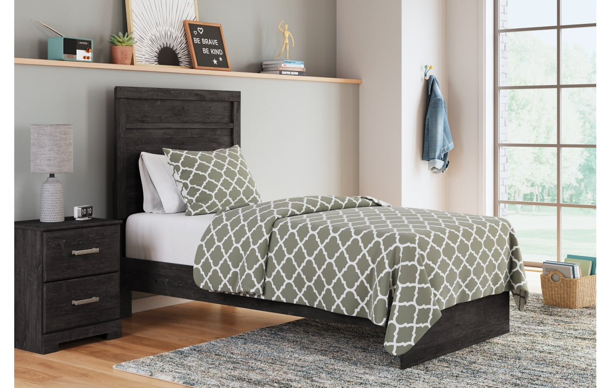 Belachime Twin Panel Bed with Mirrored Dresser and Nightstand