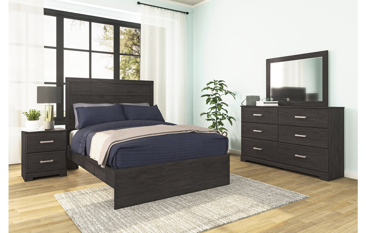 Belachime Full Panel Bed with Mirrored Dresser and Nightstand