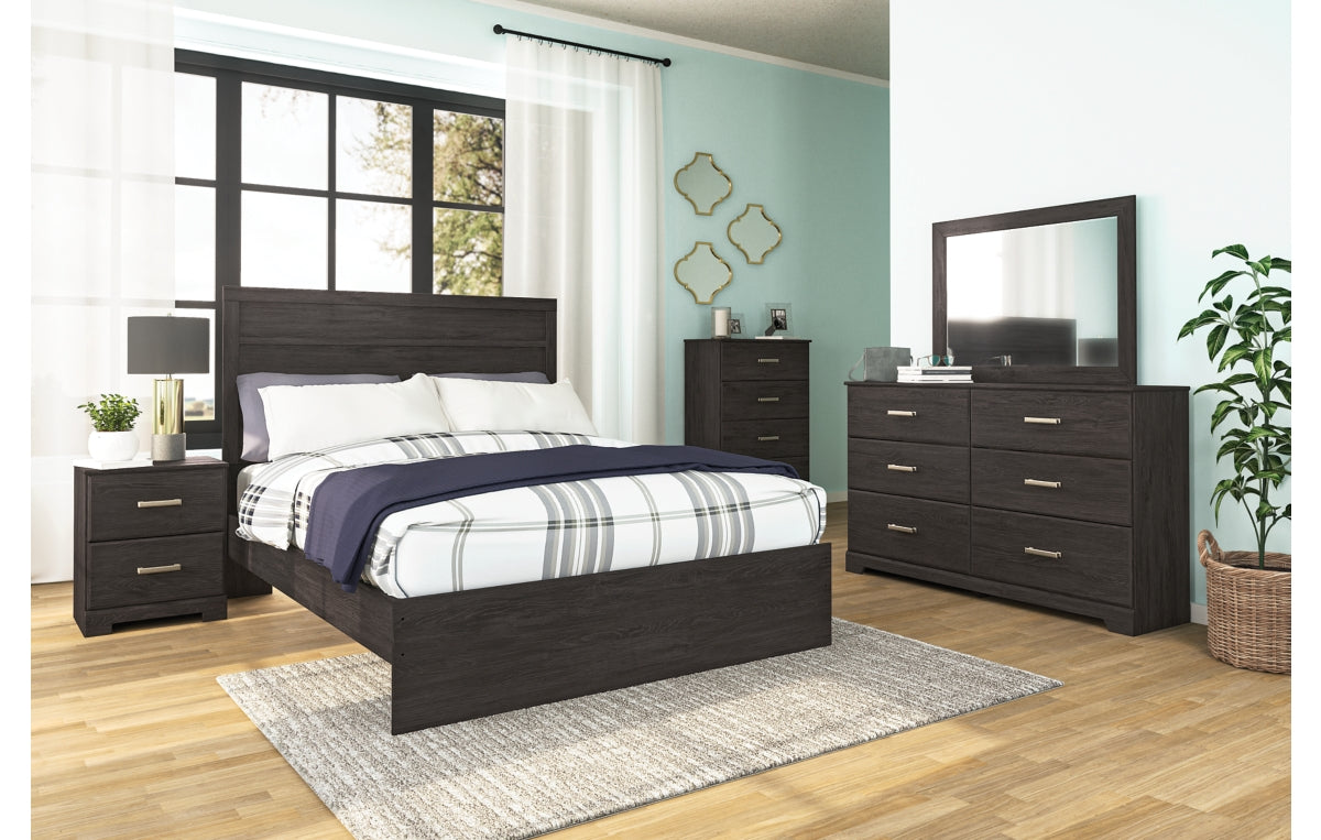 Belachime Queen Panel Bed with Mirrored Dresser, Chest and Nightstand