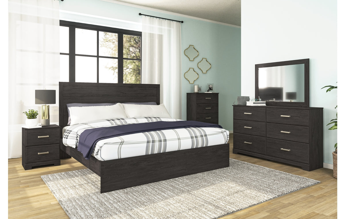 Belachime King Panel Bed with Mirrored Dresser and Chest