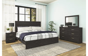 Belachime King Panel Bed with Mirrored Dresser and Nightstand
