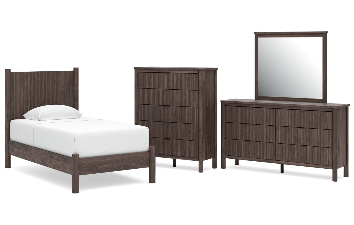 Pamytta Twin Panel Platform Bed, Dresser, Mirror and Chest