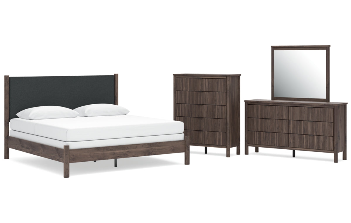Pamytta King Upholstered Panel Bed, Dresser, Mirror and Chest