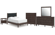 Pamytta Full Upholstered Panel Bed, Dresser, Mirror, Chest and Nightstand