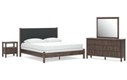 Pamytta King Upholstered Panel Bed, Dresser, Mirror and Nightstand