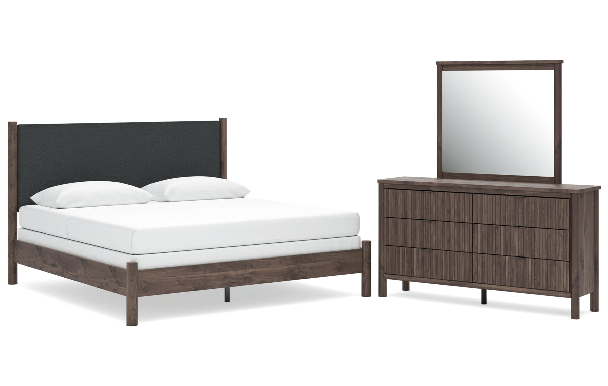 Pamytta King Upholstered Panel Bed, Dresser and Mirror
