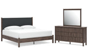 Pamytta King Upholstered Panel Platform Bed, Dresser and Mirror