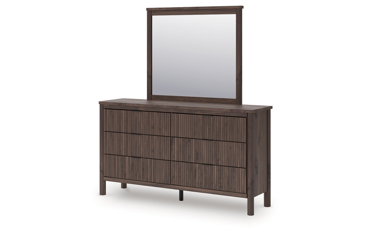 Pamytta King Upholstered Panel Bed, Dresser, Mirror, Chest and Nightstand