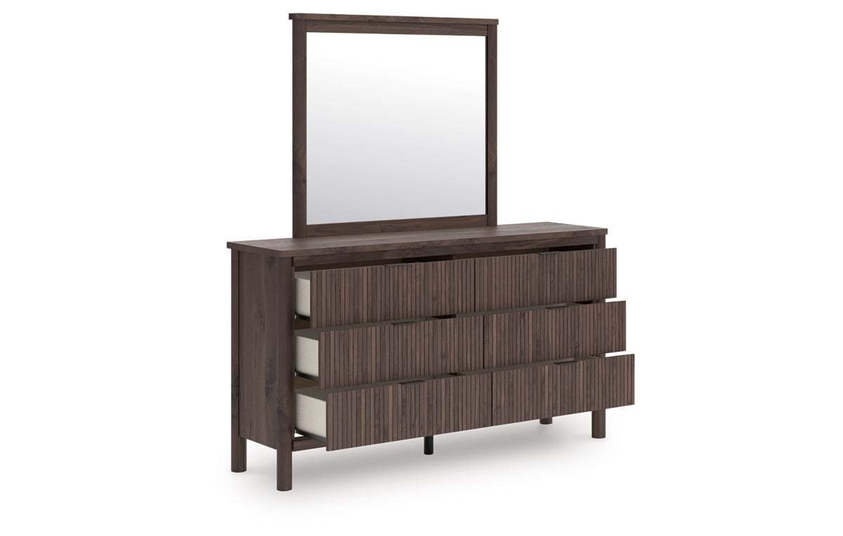 Pamytta King Upholstered Panel Bed, Dresser, Mirror, Chest and Nightstand