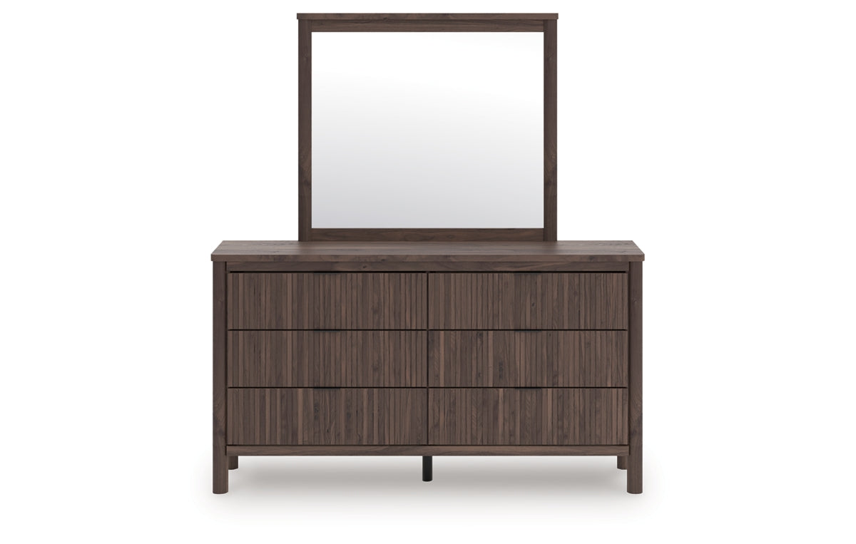 Pamytta King Upholstered Panel Bed, Dresser, Mirror, Chest and Nightstand