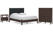 Pamytta Queen Upholstered Panel Bed, Dresser, Mirror and Nightstand