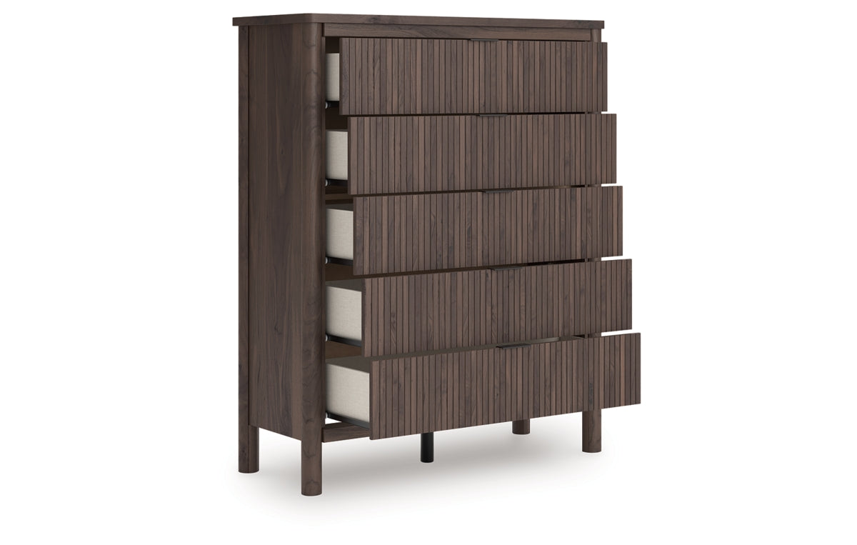 Pamytta King Upholstered Panel Bed, Dresser, Mirror, Chest and Nightstand