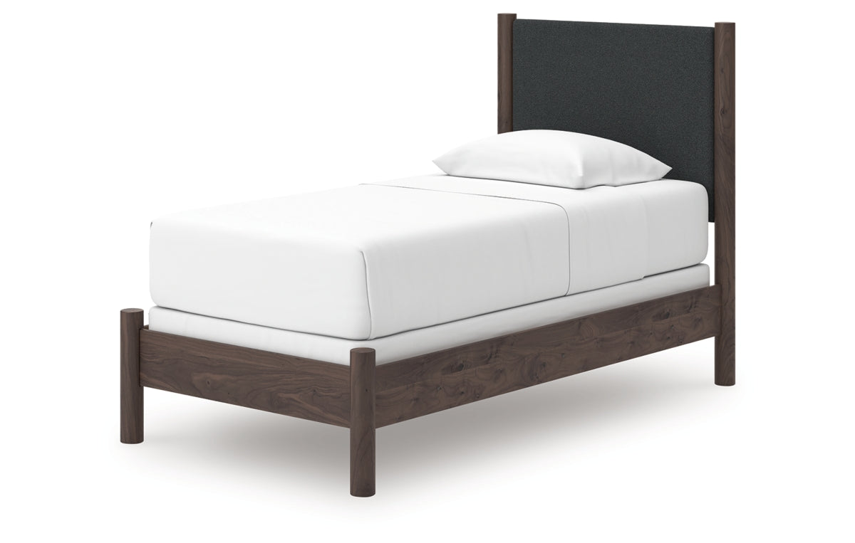 Pamytta Twin Upholstered Panel Bed, Dresser and Mirror