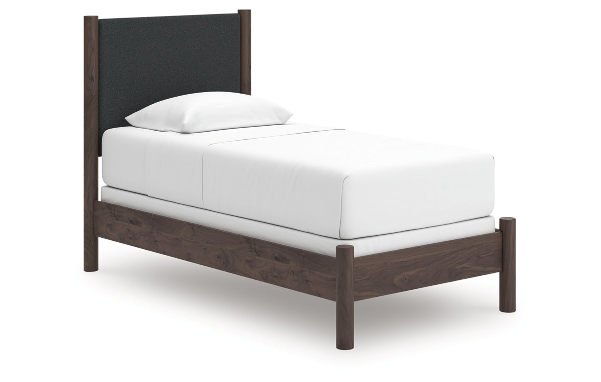 Pamytta Twin Upholstered Panel Bed, Dresser and Mirror
