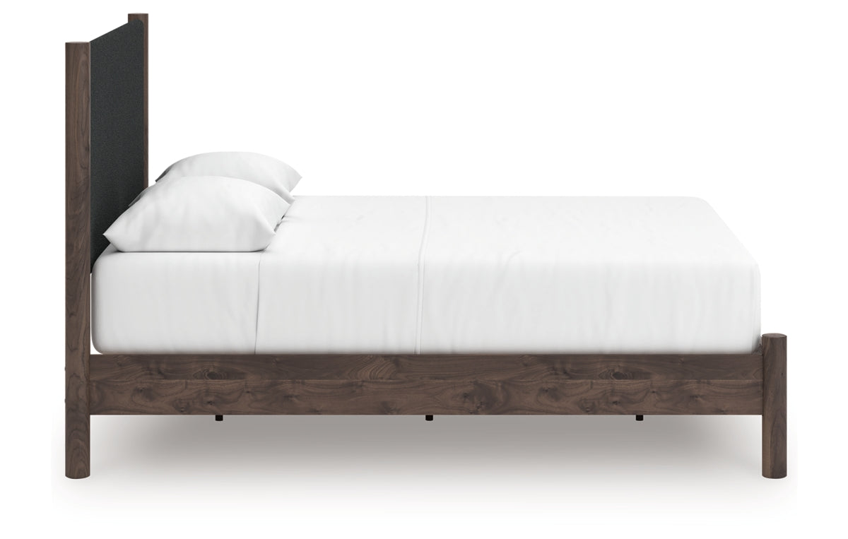 Pamytta Queen Upholstered Panel Platform Bed, Dresser, Mirror and Nightstand