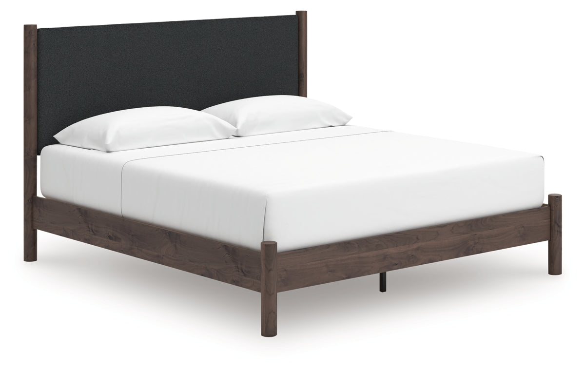 Pamytta King Upholstered Panel Platform Bed, Dresser, Mirror and Nightstand