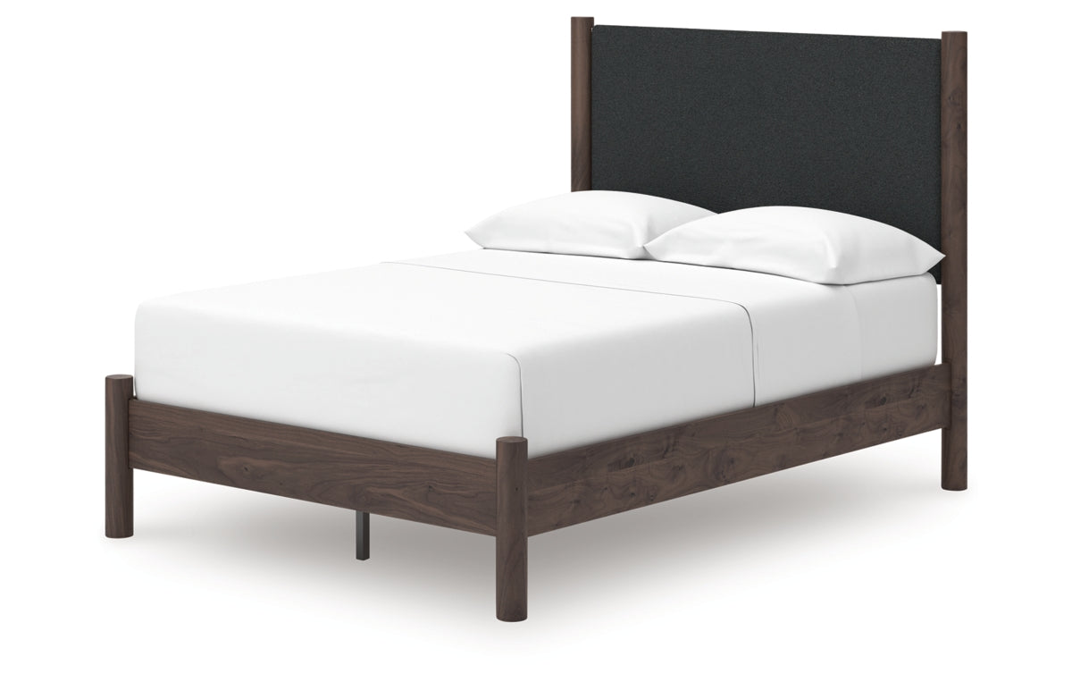 Pamytta Full Upholstered Panel Platform Bed, Dresser, Mirror and Chest