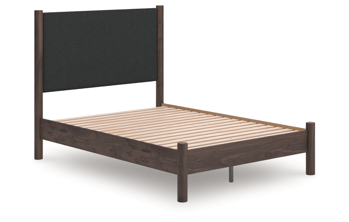 Pamytta Full Upholstered Panel Platform Bed, Dresser, Mirror and Chest