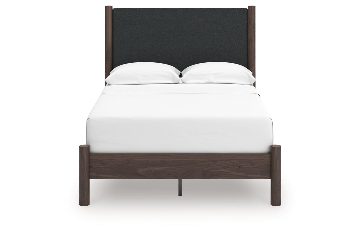 Pamytta Full Upholstered Panel Platform Bed, Dresser, Mirror, Chest and Nightstand