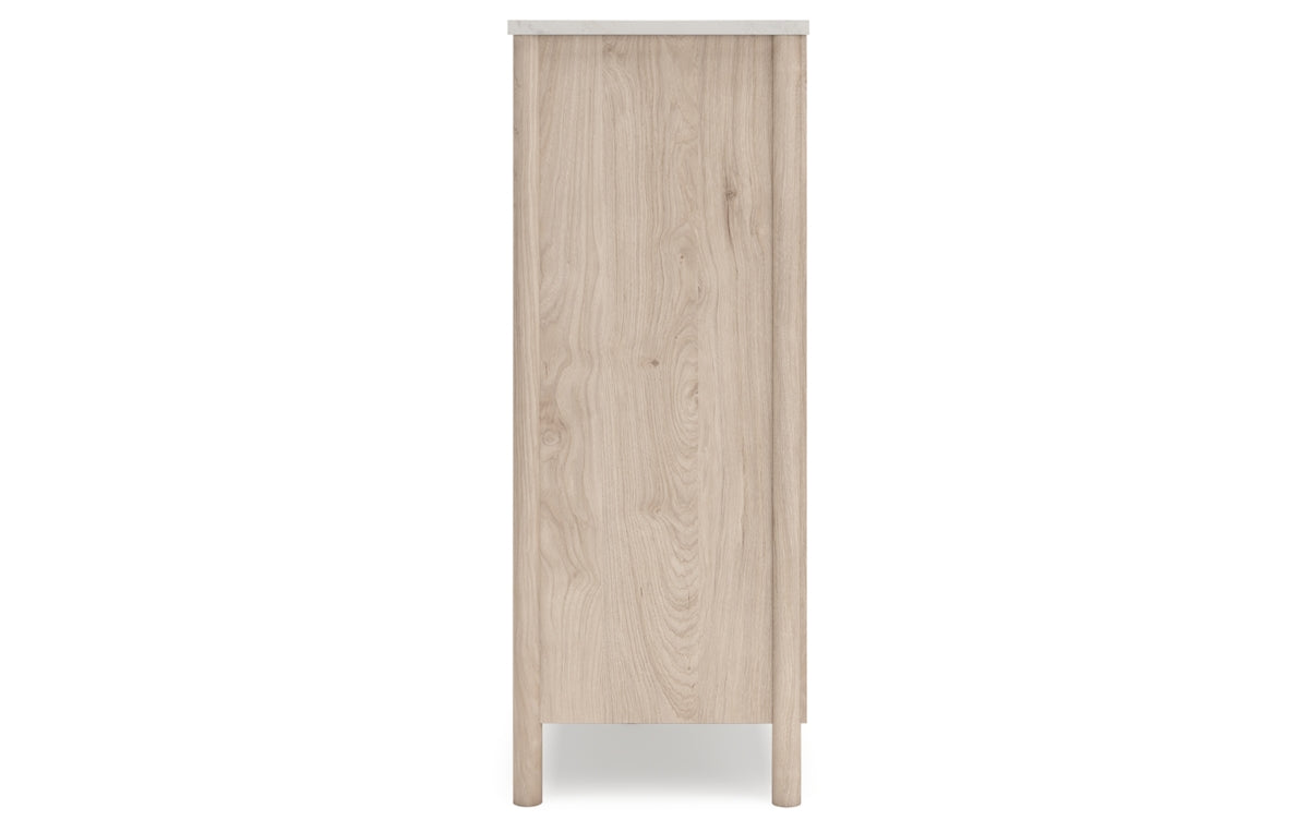 Cadmori Queen Upholstered Panel Bed with Mirrored Dresser and Chest