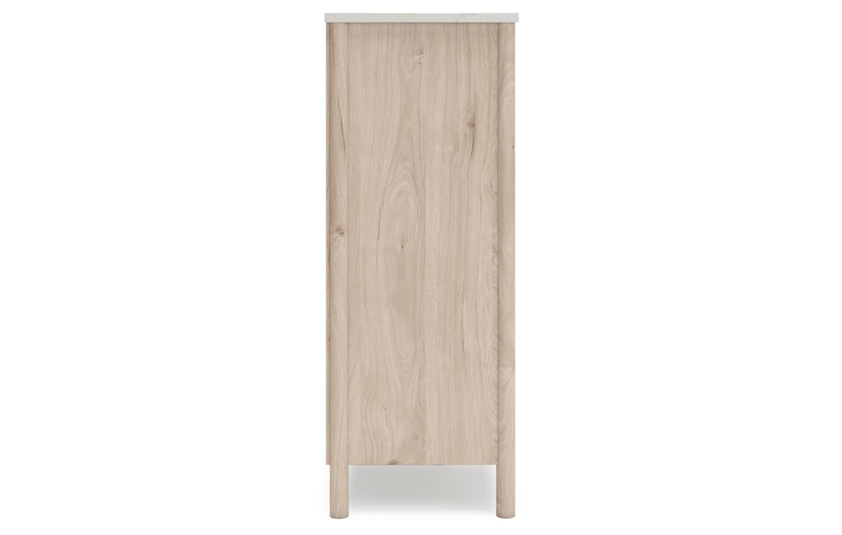 Cadmori Queen Upholstered Panel Bed with Mirrored Dresser, Chest and Nightstand
