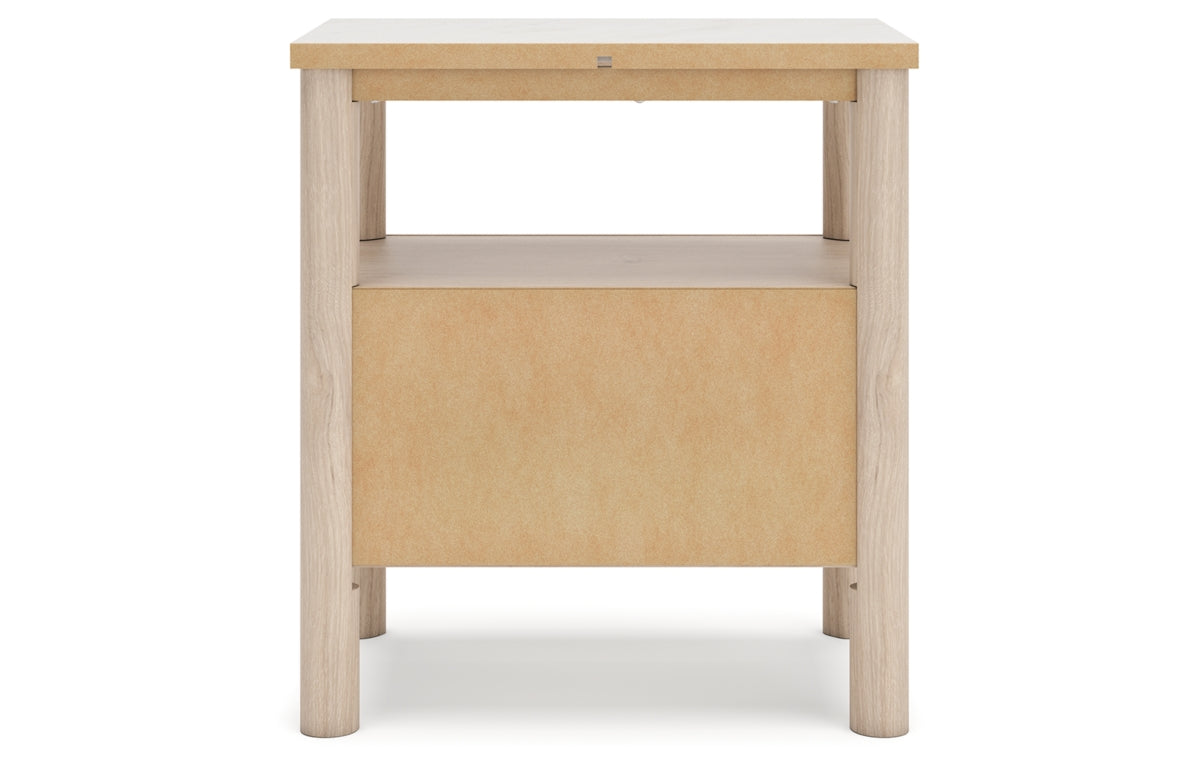 Cadmori Queen Upholstered Panel Bed with Mirrored Dresser, Chest and Nightstand