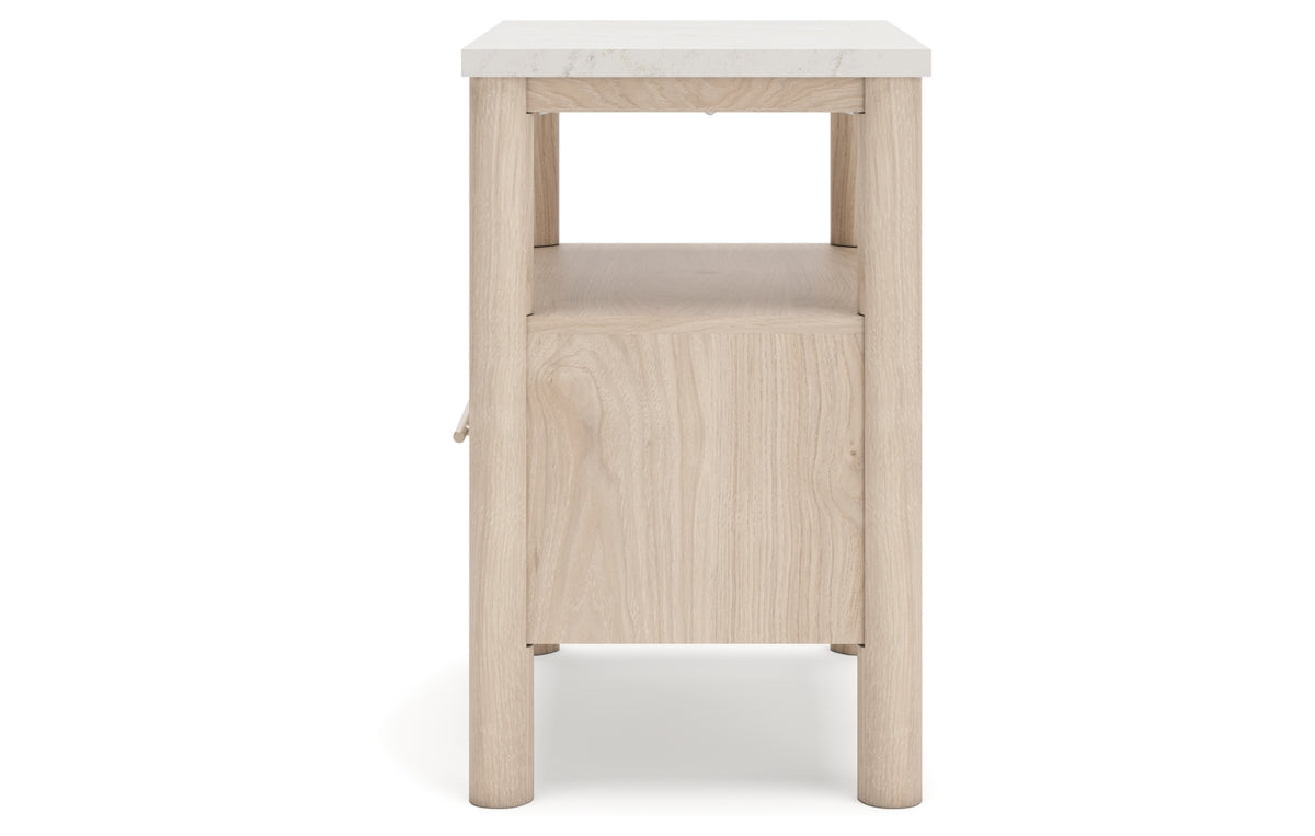 Cadmori Queen Upholstered Panel Bed with Mirrored Dresser and Nightstand