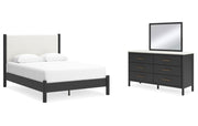 Cadmori Queen Upholstered Panel Bed with Mirrored Dresser