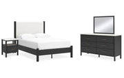 Cadmori Full Upholstered Panel Bed with Mirrored Dresser and Nightstand