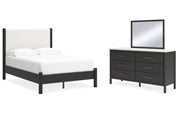 Cadmori Full Upholstered Panel Bed with Mirrored Dresser