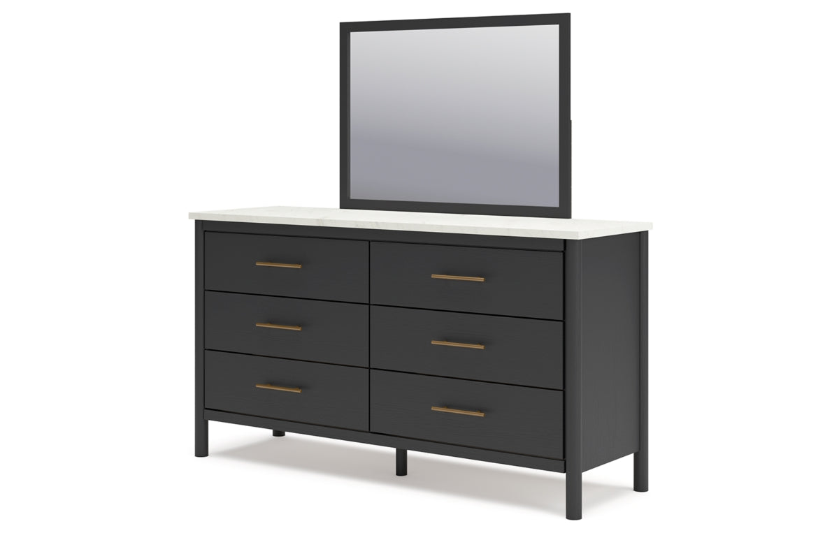 Cadmori Full Upholstered Panel Bed with Mirrored Dresser and Nightstand