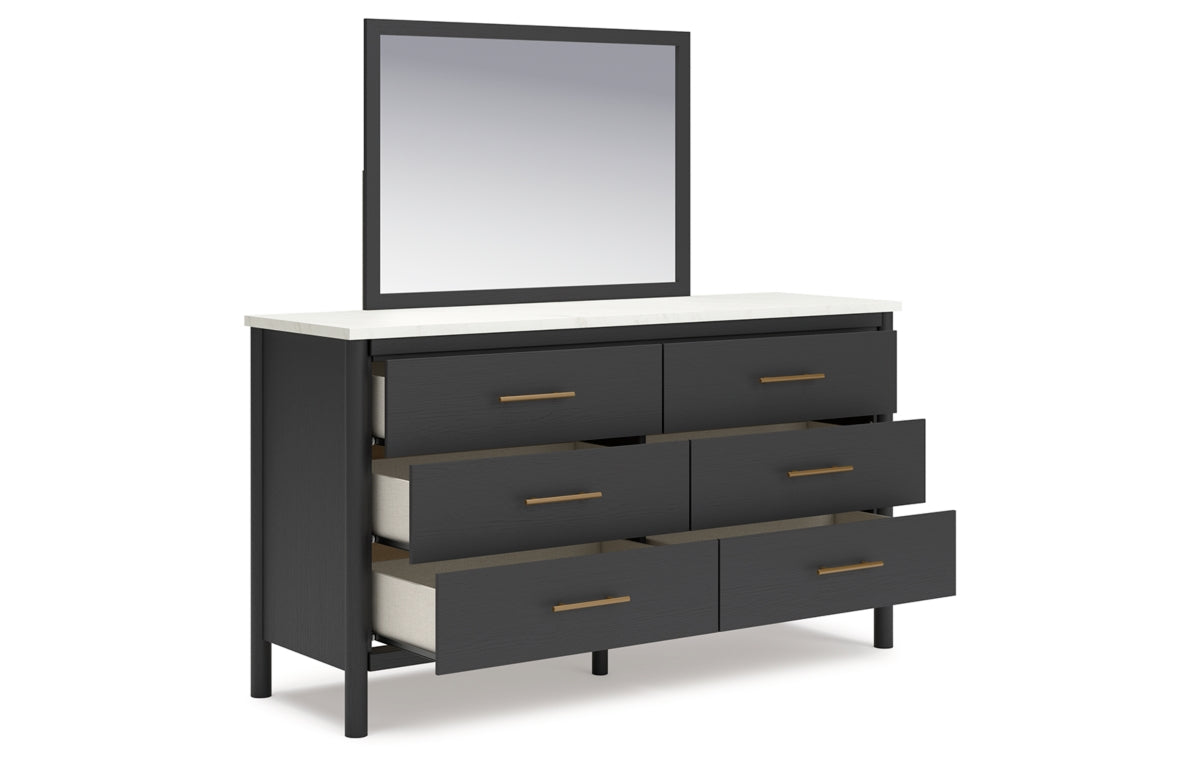 Cadmori Full Upholstered Panel Bed with Mirrored Dresser and Nightstand