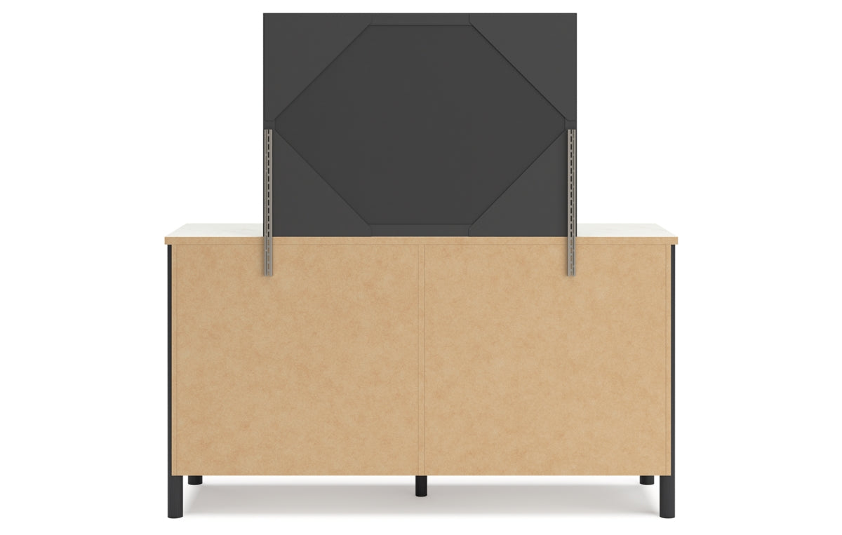 Cadmori Queen Upholstered Panel Bed with Mirrored Dresser, Chest and Nightstand