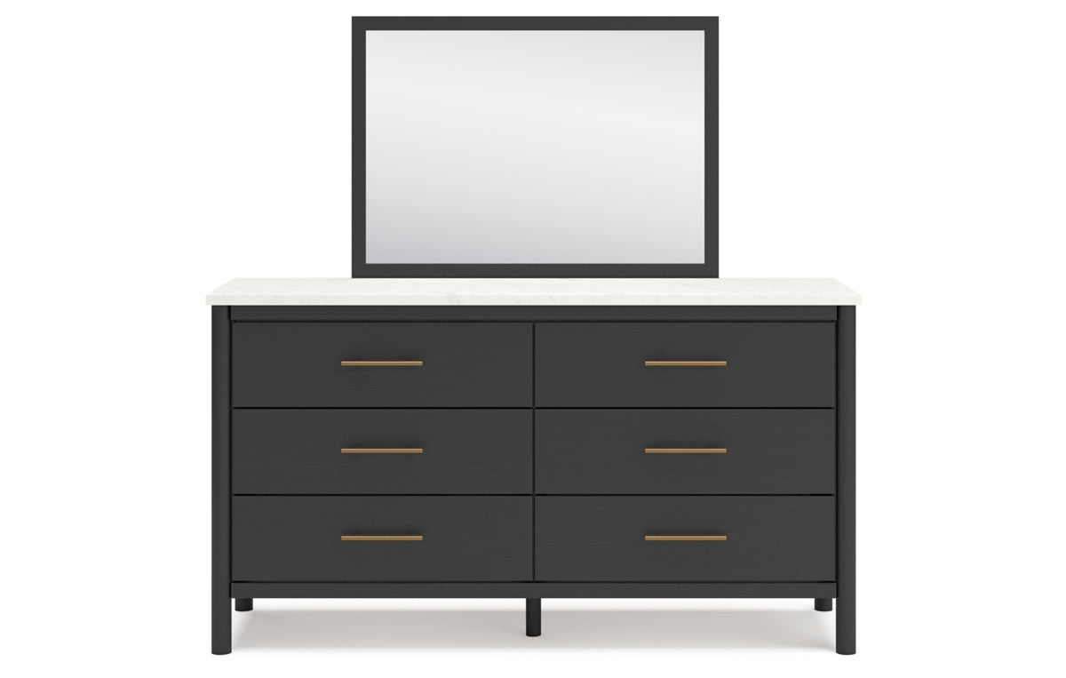 Cadmori King Upholstered Bed with Mirrored Dresser