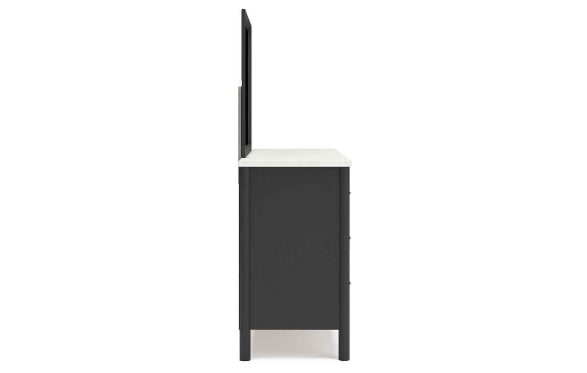 Cadmori King Upholstered Panel Bed with Mirrored Dresser