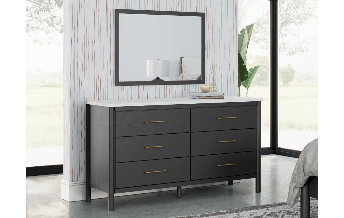 Cadmori Full Upholstered Panel Bed with Mirrored Dresser and Nightstand