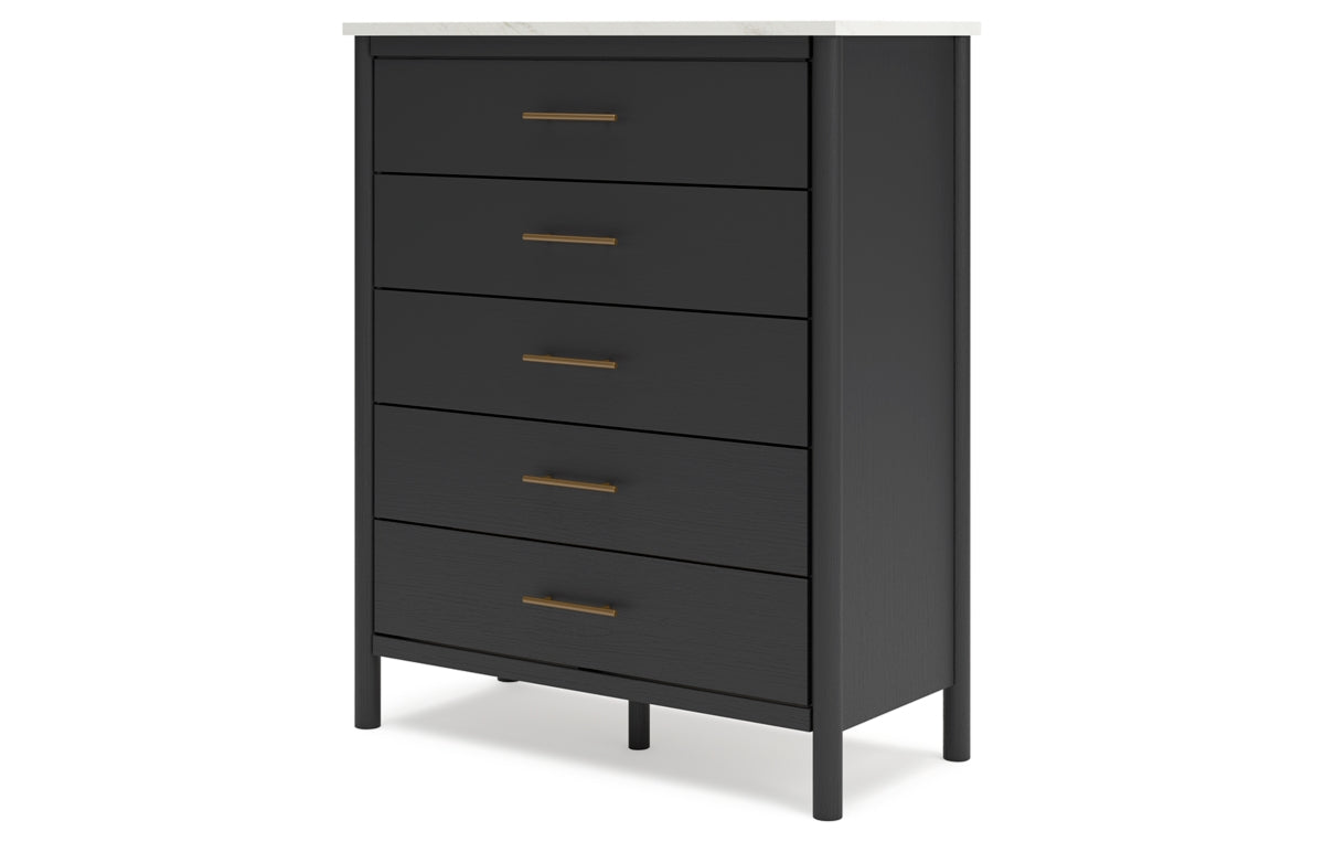 Cadmori Queen Upholstered Panel Bed with Mirrored Dresser, Chest and Nightstand