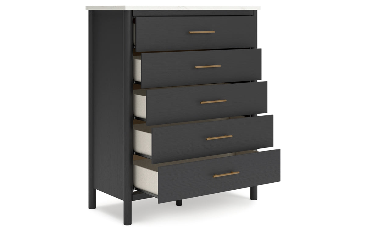 Cadmori Queen Upholstered Panel Bed with Mirrored Dresser and Chest