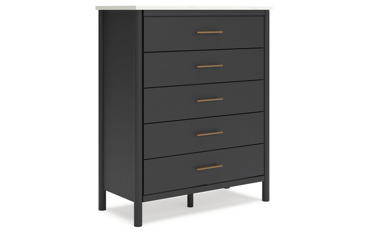 Cadmori King Upholstered Panel Bed with Mirrored Dresser and Chest