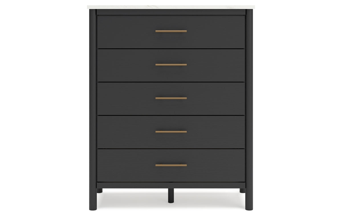 Cadmori King Upholstered Panel Bed with Mirrored Dresser and Chest