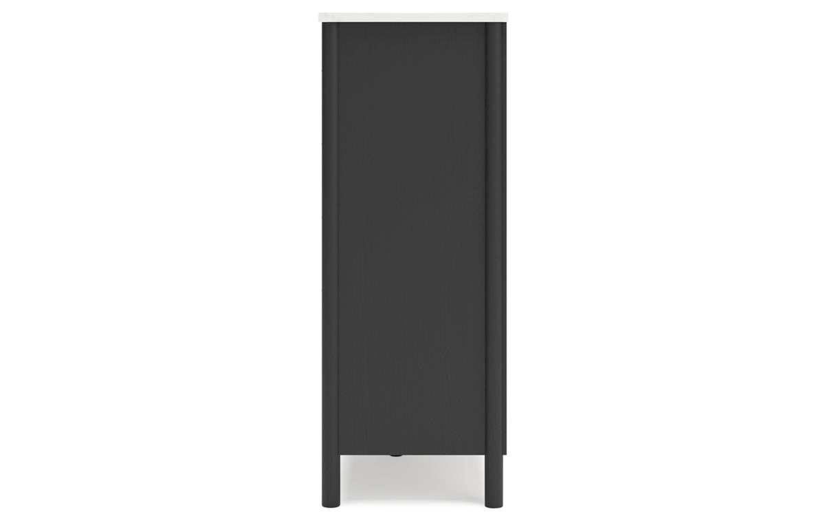 Cadmori King Upholstered Panel Bed with Mirrored Dresser, Chest and Nightstand