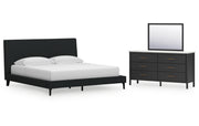 Cadmori King Upholstered Bed with Mirrored Dresser