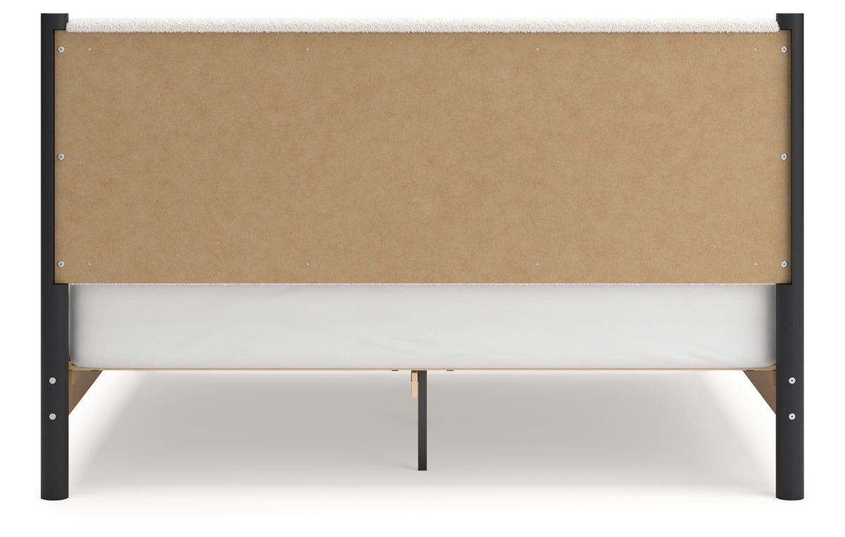 Cadmori King Upholstered Panel Bed with Mirrored Dresser and Chest