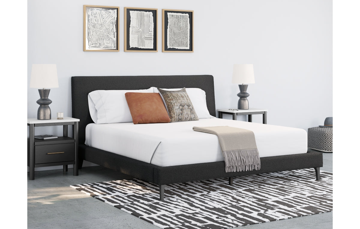 Cadmori King Upholstered Bed with Mirrored Dresser