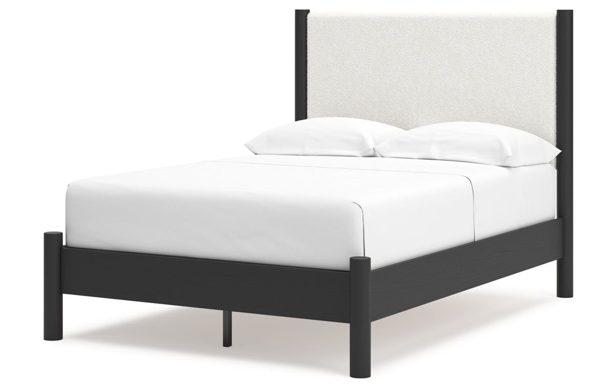 Cadmori Full Upholstered Panel Bed with Mirrored Dresser