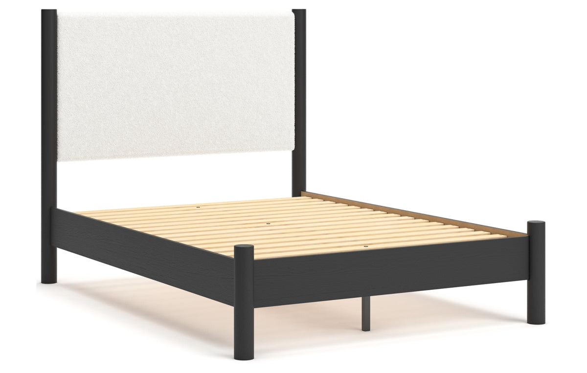 Cadmori Full Upholstered Panel Bed with Mirrored Dresser and Nightstand