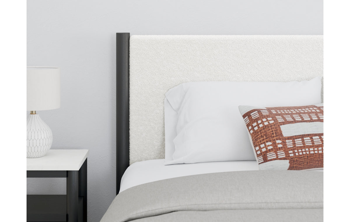 Cadmori Full Upholstered Panel Bed with Mirrored Dresser and Chest