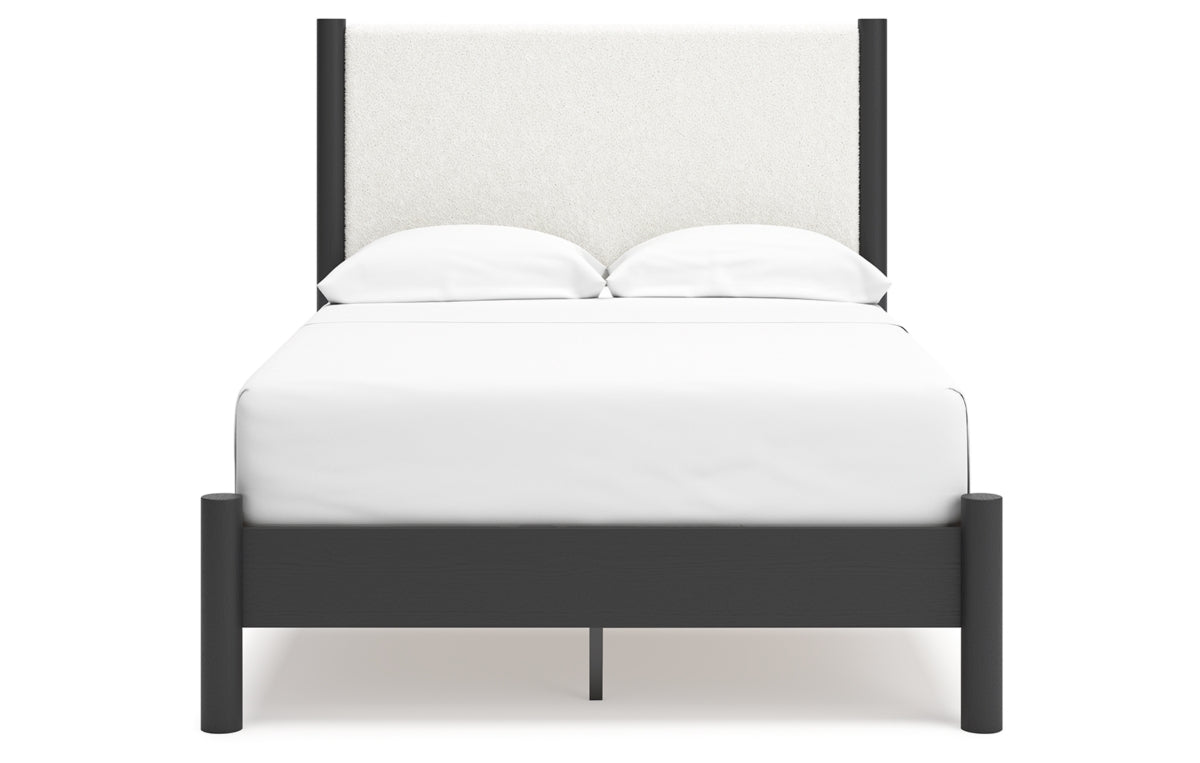 Cadmori Full Upholstered Panel Bed with Mirrored Dresser